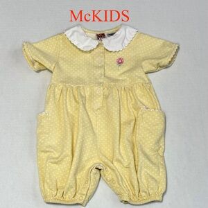 Vtg McKids Baby Girl One Piece Romper/Yellow w/White Polka Dots/Collectable/18M